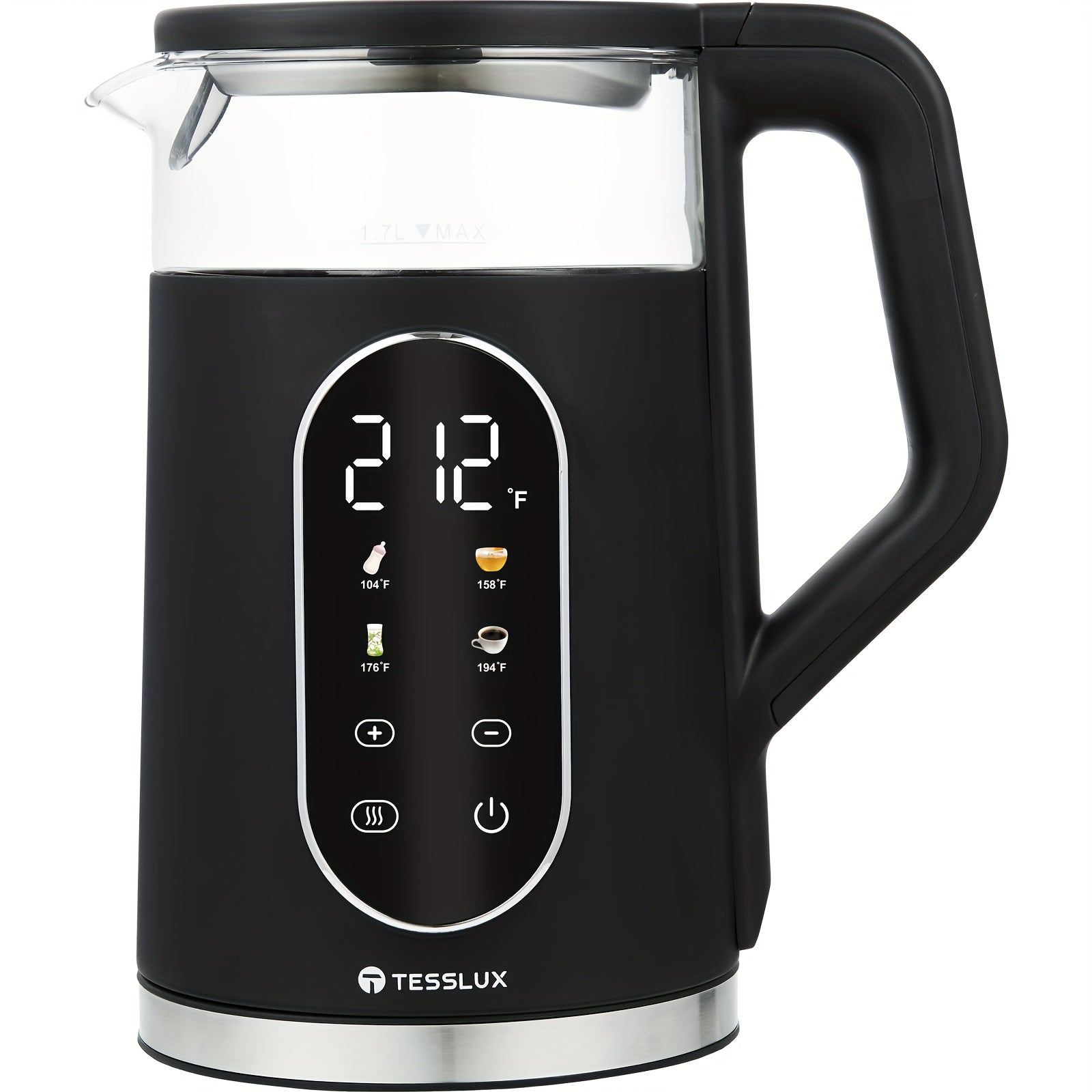 Electric Kettle, 1.7L\u002F 1500W Water Boiler Heater With Temperature Control, BPA-Free, 4 Preset Heating Programs, Glass Boiling Tea Maker, Black, Camping Must Haves, Kitchen Accessories