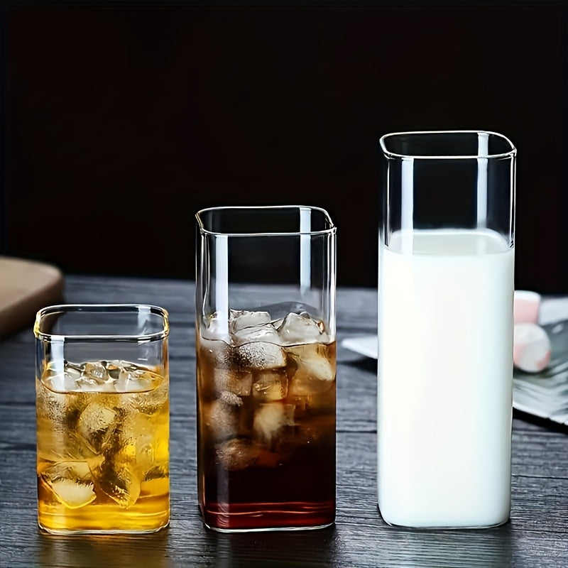 High-Temperature Resistant 6pcs High-Temperature Resistant Borosilicate Glass Cup Set | Transparent Square Single-Layer (250\u002F400\u002F500ml) - Large Capacity for Juice, Beverages, Coffee, Cocktails, Beer, Mixed Drinks