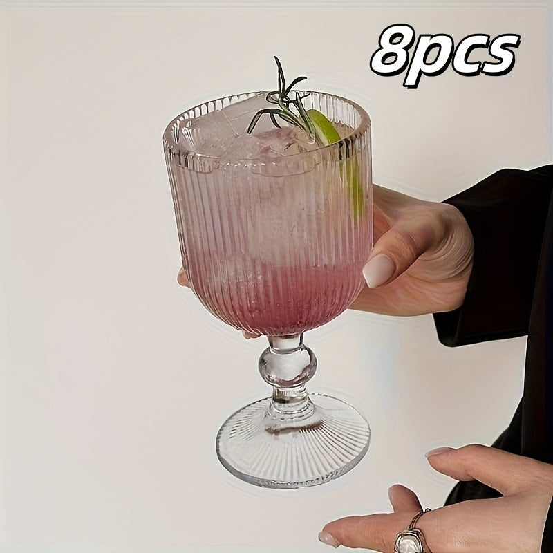 1\u002F2\u002F6\u002F8pcs Ribbed Stemmed Glasses • Juice Glasses, Wine Glasses • Suitable for Cocktails, Beer, Lemonade, Iced Tea, Mixed Drinks • Bar, Club, Restaurant, Home Use