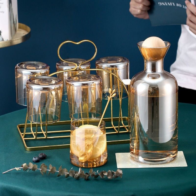 Luxury Glass Pitcher Set 5pcs Luxury Glass Water and Juice Pitcher Set - Elegant Thermal Resistant Drinking Glasses for Hot\u002FCold Beverages, Tea,, Juice Serving - Durable Glass Cup Collection for, Parties, Catering