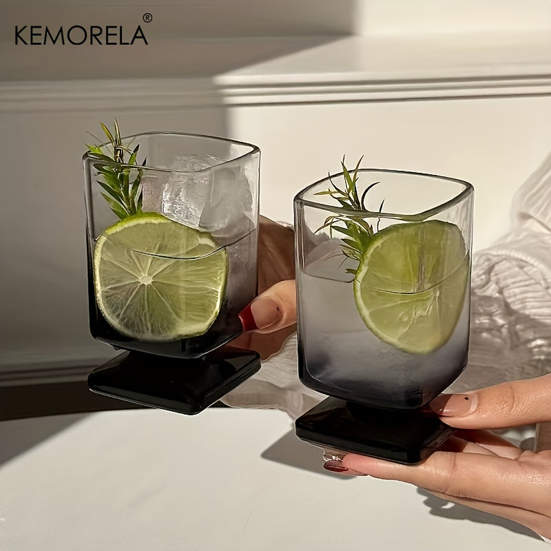 KEMORELA Square Glass Tumbler Featuring a Unique Design & Black Gradient - Sturdy And Chic Drinkware for Cocktails, Juice, And Whiskey, Ideal for Homes, Bars, And Offices