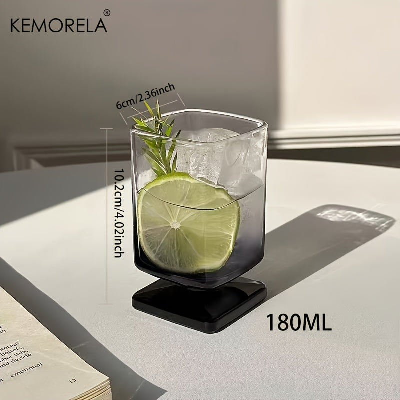 KEMORELA Square Glass Tumbler Featuring a Unique Design & Black Gradient - Sturdy And Chic Drinkware for Cocktails, Juice, And Whiskey, Ideal for Homes, Bars, And Offices