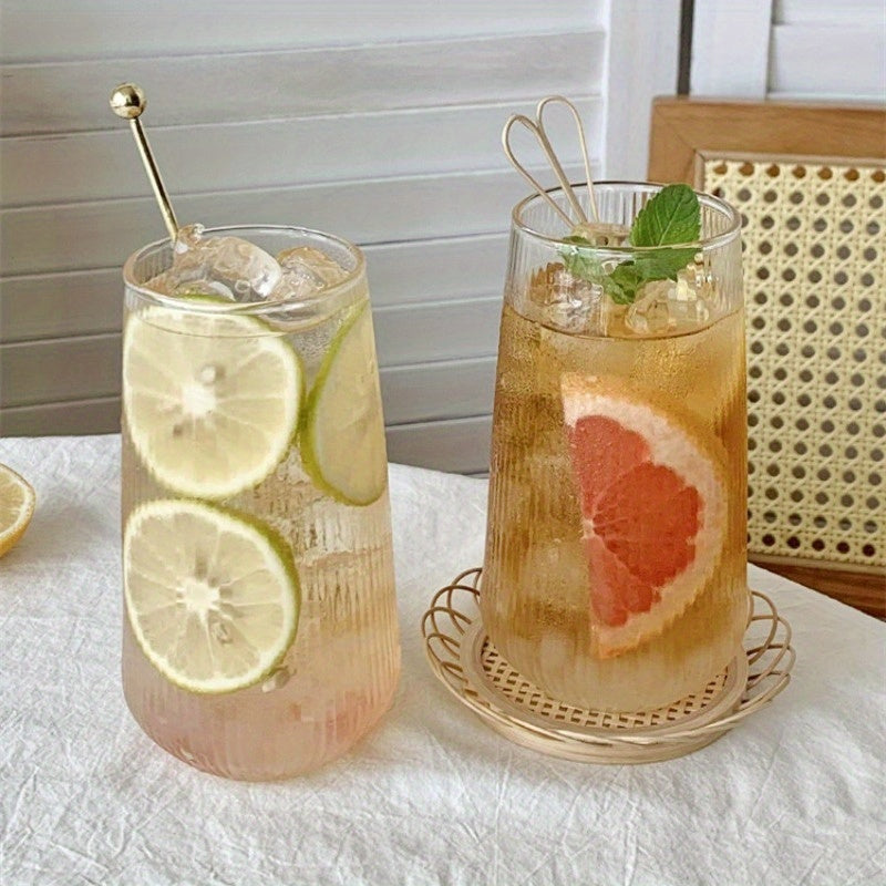 6pcs High Borosilicate Glass Cups, Vertical Stripe Milk\u002FIced Coffee Juice Tumblers, Large Capacity Transparent Single-Layer Drinking Glases for Home Use – Essential Family Gathering Accessories. Perfect Christmas & Halloween Gifts