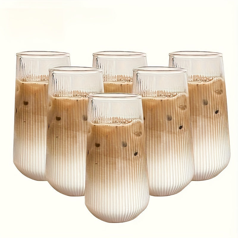 6pcs High Borosilicate Glass Cups, Vertical Stripe Milk\u002FIced Coffee Juice Tumblers, Large Capacity Transparent Single-Layer Drinking Glases for Home Use – Essential Family Gathering Accessories. Perfect Christmas & Halloween Gifts
