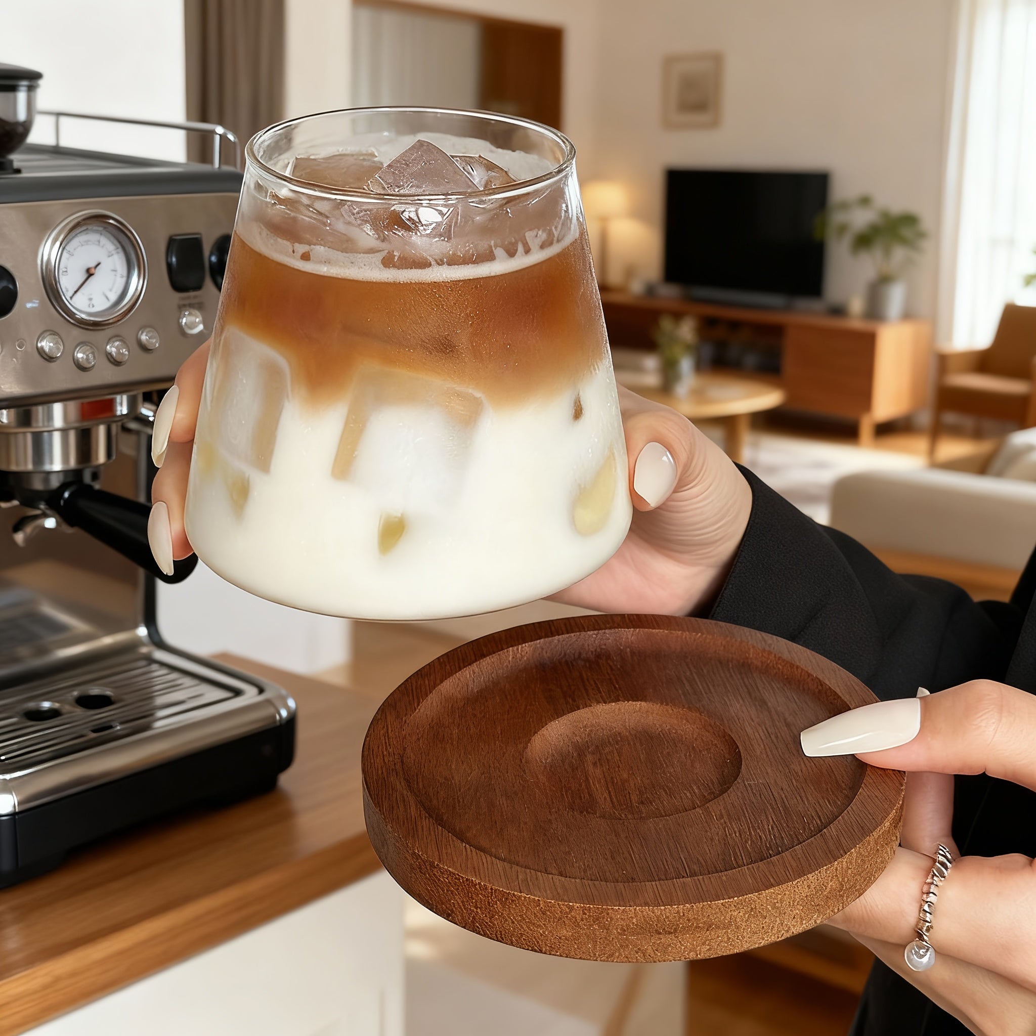 6pcs 11.83oz Glass Cups with Straws and Straw Brushes | American Latte, Cold Drink, Beverage, Water Cups, Suitable for Cafes, Home, Office, Outdoor Parties - Brand: Grinkwell