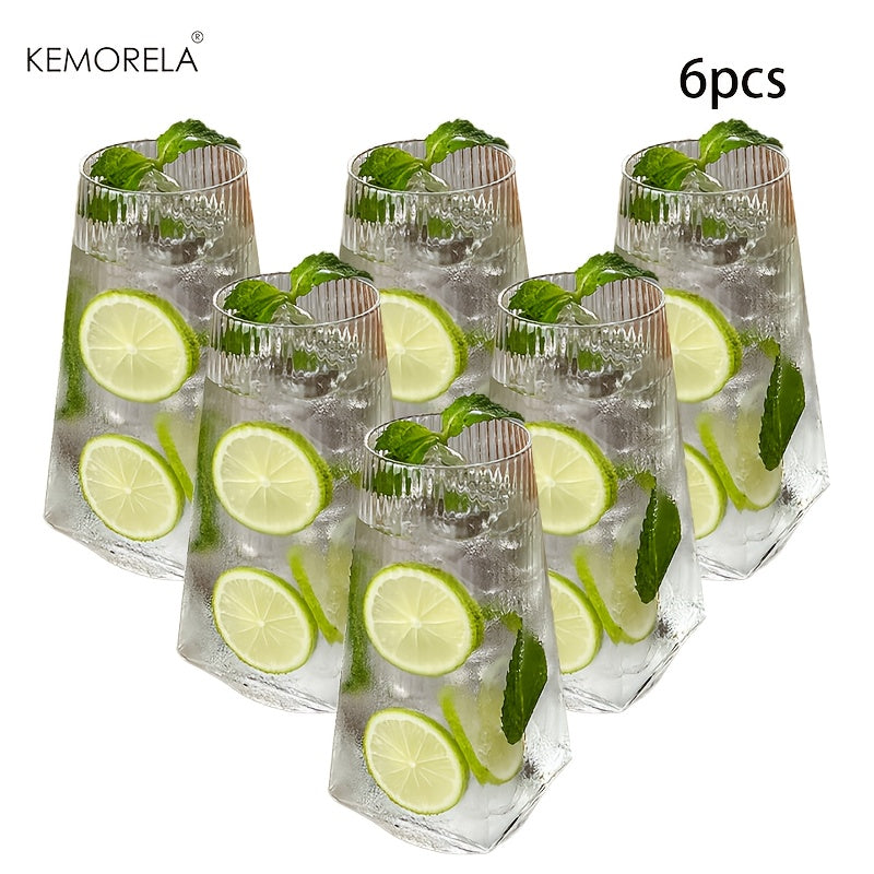 KEMORELA • 4\u002F6pcs Geometric Glass 500ml • Novelty Glass Drinkware Crystal Cup • Modern And Practical Design Glasses • for Drinking Water, Roostertails, Beer, Juices, Coffee • Birthday Gifts