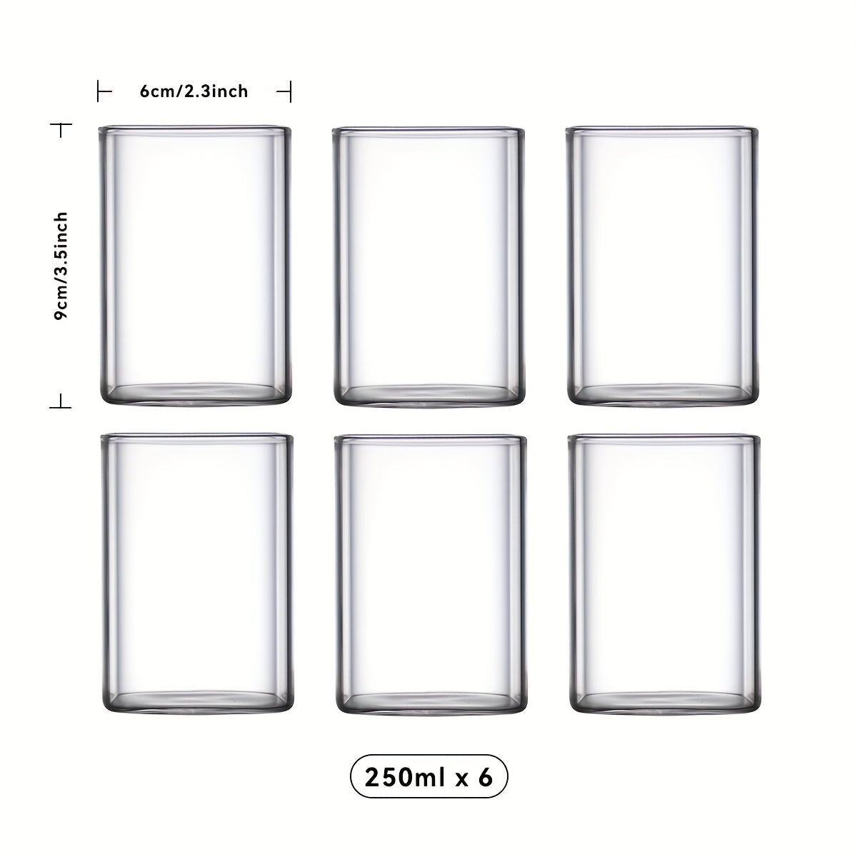 High-Temperature Resistant 6pcs High-Temperature Resistant Borosilicate Glass Cup Set | Transparent Square Single-Layer (250\u002F400\u002F500ml) - Large Capacity for Juice, Beverages, Coffee, Cocktails, Beer, Mixed Drinks