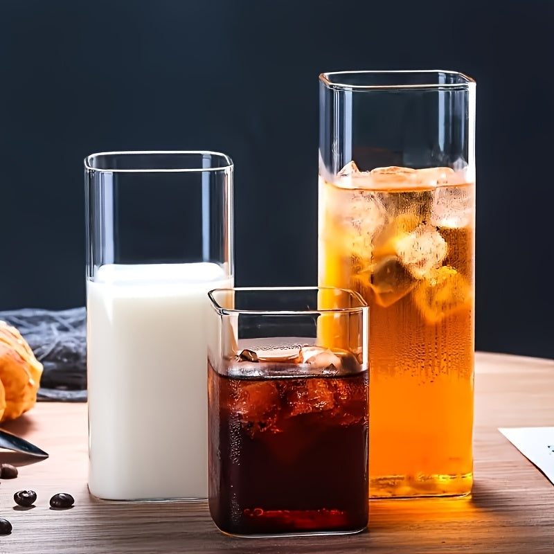 High-Temperature Resistant 6pcs High-Temperature Resistant Borosilicate Glass Cup Set | Transparent Square Single-Layer (250\u002F400\u002F500ml) - Large Capacity for Juice, Beverages, Coffee, Cocktails, Beer, Mixed Drinks