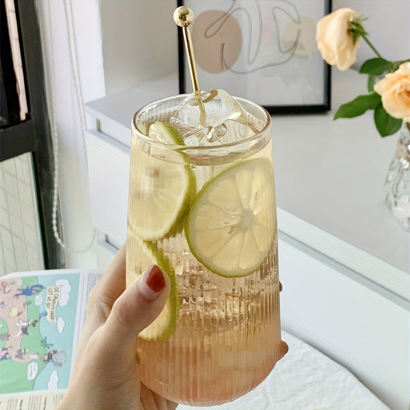 6pcs High Borosilicate Glass Cups, Vertical Stripe Milk\u002FIced Coffee Juice Tumblers, Large Capacity Transparent Single-Layer Drinking Glases for Home Use – Essential Family Gathering Accessories. Perfect Christmas & Halloween Gifts