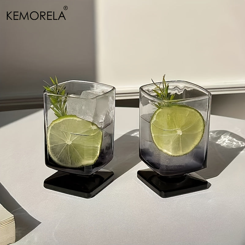 KEMORELA Square Glass Tumbler Featuring a Unique Design & Black Gradient - Sturdy And Chic Drinkware for Cocktails, Juice, And Whiskey, Ideal for Homes, Bars, And Offices