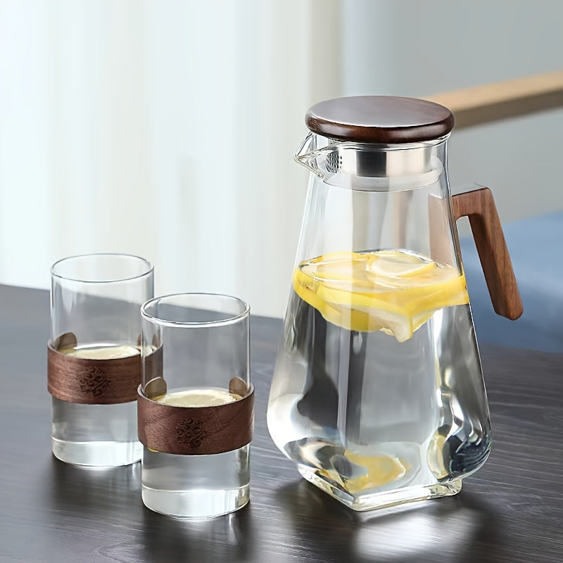 High-Temperature Resistant Glass Cold Water Kettle And Cup Set, Large Capacity, Suitable for Cool Boiled Water And Fruit Tea Cold Brewing, 1 Set, for Home Use