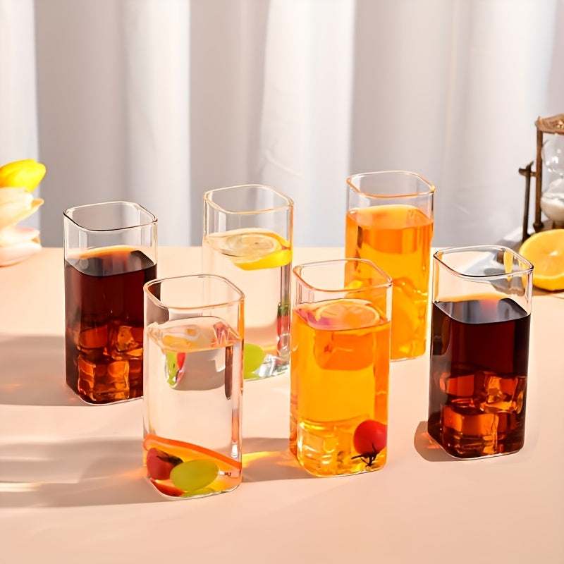 High-Temperature Resistant 6pcs High-Temperature Resistant Borosilicate Glass Cup Set | Transparent Square Single-Layer (250\u002F400\u002F500ml) - Large Capacity for Juice, Beverages, Coffee, Cocktails, Beer, Mixed Drinks