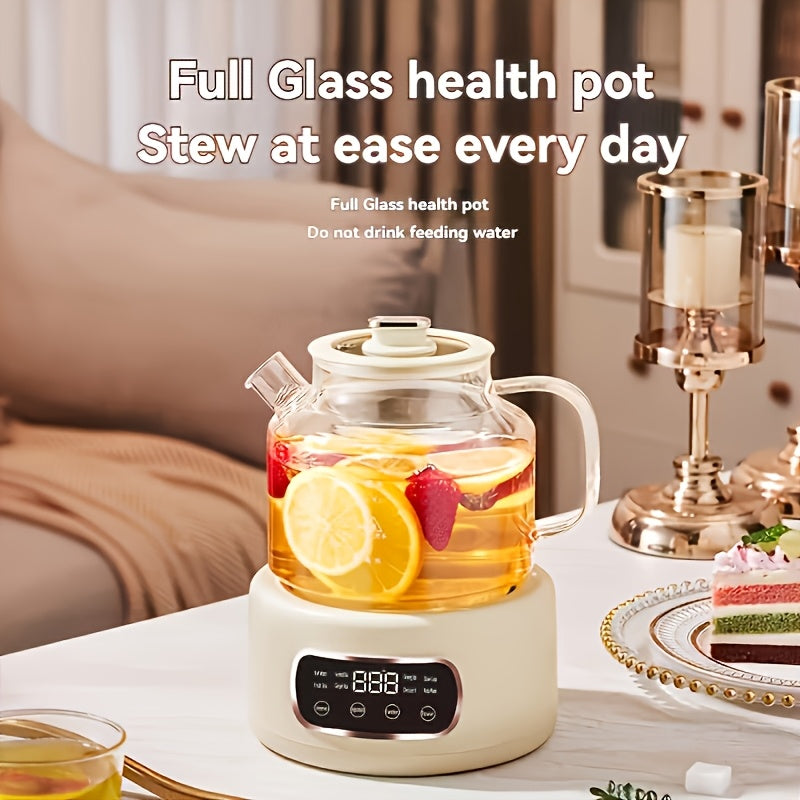 US-Specific All-Glass Health Pot Features a High Borosilicate Glass Body and Lid for Healthier Use Without Metal Contact. The Smart Touch Panel Supports 8 Functions Including Boiling Water, Brewing Tea, and Stewing Desserts, with Ample Capacity to