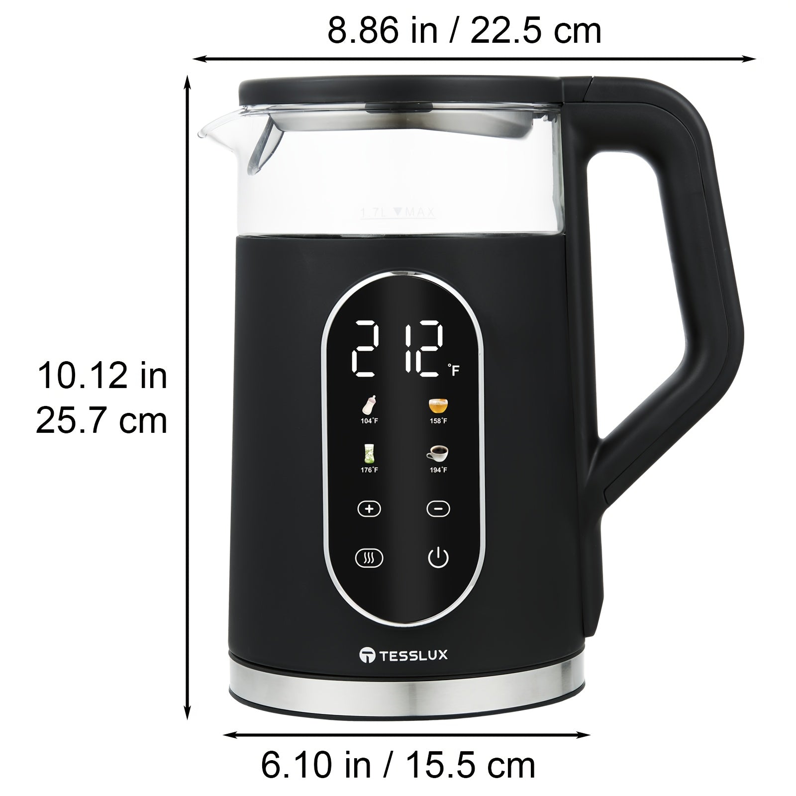 Electric Kettle, 1.7L\u002F 1500W Water Boiler Heater With Temperature Control, BPA-Free, 4 Preset Heating Programs, Glass Boiling Tea Maker, Black, Camping Must Haves, Kitchen Accessories