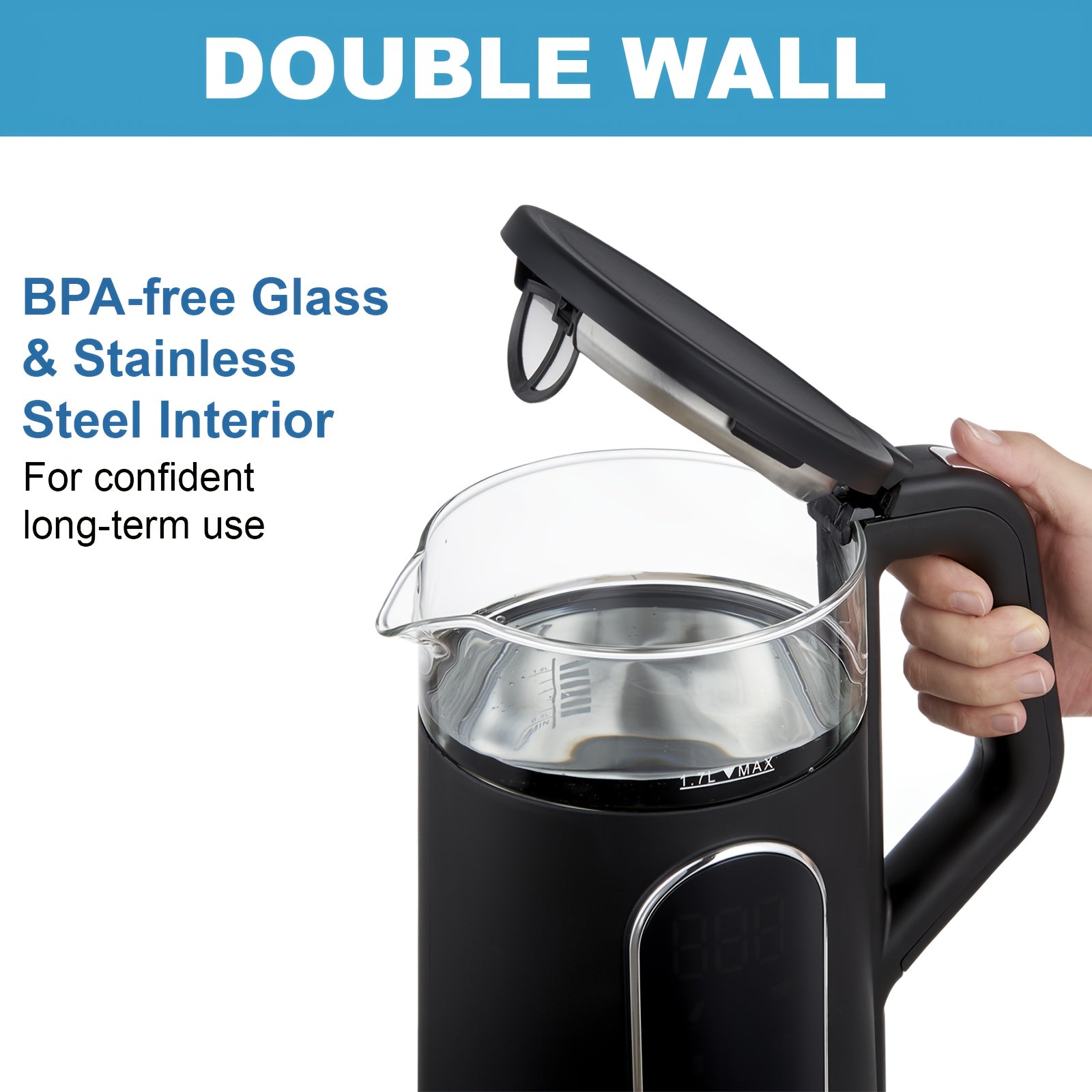 Electric Kettle, 1.7L\u002F 1500W Water Boiler Heater With Temperature Control, BPA-Free, 4 Preset Heating Programs, Glass Boiling Tea Maker, Black, Camping Must Haves, Kitchen Accessories