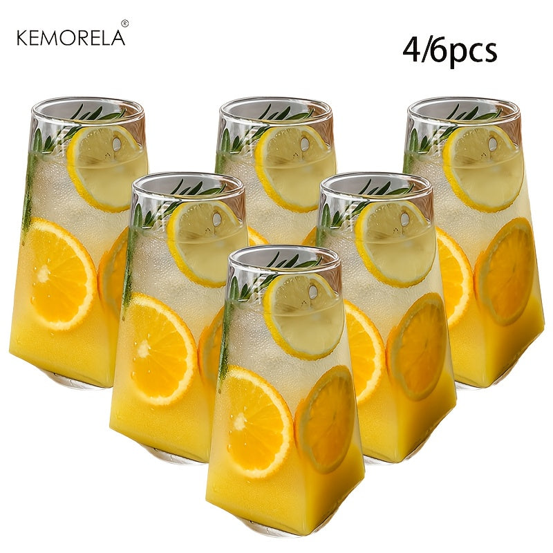 KEMORELA • 4\u002F6pcs Geometric Glass 500ml • Novelty Glass Drinkware Crystal Cup • Modern And Practical Design Glasses • for Drinking Water, Roostertails, Beer, Juices, Coffee • Birthday Gifts