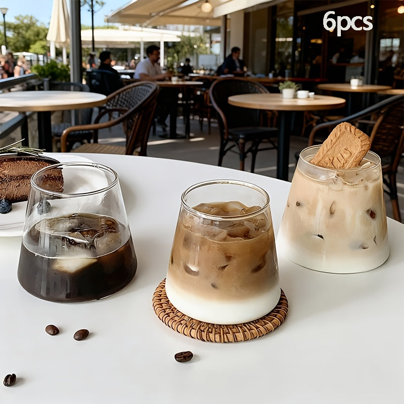 6pcs 11.83oz Glass Cups with Straws and Straw Brushes | American Latte, Cold Drink, Beverage, Water Cups, Suitable for Cafes, Home, Office, Outdoor Parties - Brand: Grinkwell