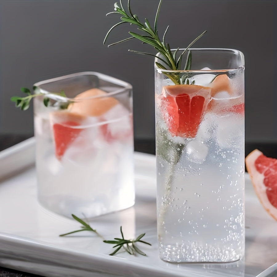 High-Temperature Resistant 6pcs High-Temperature Resistant Borosilicate Glass Cup Set | Transparent Square Single-Layer (250\u002F400\u002F500ml) - Large Capacity for Juice, Beverages, Coffee, Cocktails, Beer, Mixed Drinks