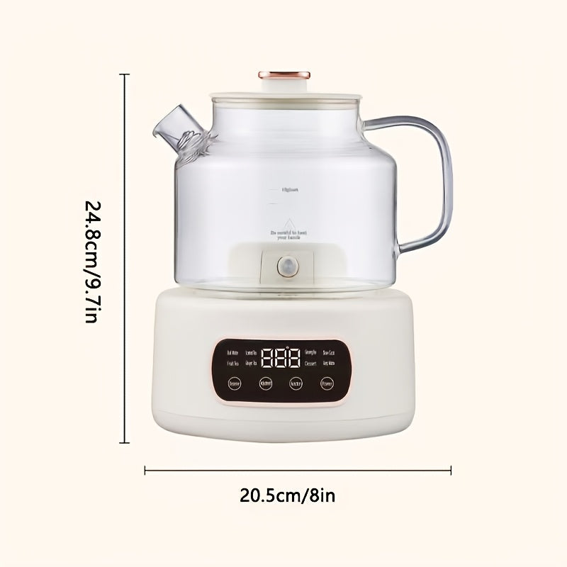 US-Specific All-Glass Health Pot Features a High Borosilicate Glass Body and Lid for Healthier Use Without Metal Contact. The Smart Touch Panel Supports 8 Functions Including Boiling Water, Brewing Tea, and Stewing Desserts, with Ample Capacity to