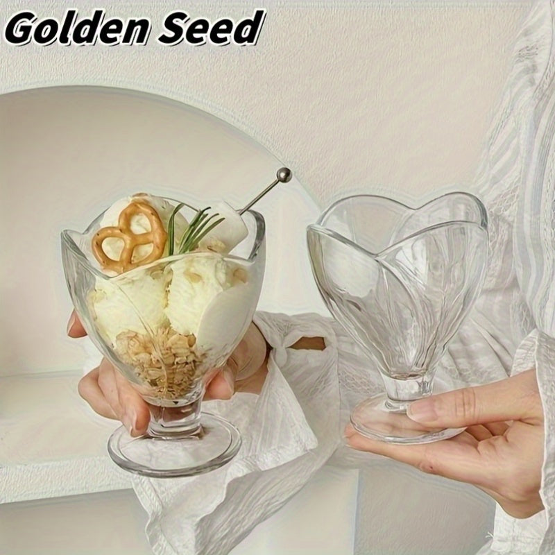 Creative Summer Drink Cups 1\u002F2\u002F4\u002F6\u002F8pcs 260Ml Petal Dessert Glass Cups | Creative Summer Cold Drink, Juice, Yogurt Parfaits, Ice Cream, High-Footed Cups for Home Use