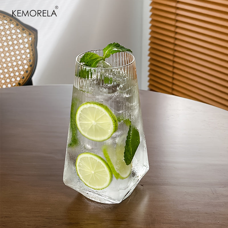KEMORELA • 4\u002F6pcs Geometric Glass 500ml • Novelty Glass Drinkware Crystal Cup • Modern And Practical Design Glasses • for Drinking Water, Roostertails, Beer, Juices, Coffee • Birthday Gifts