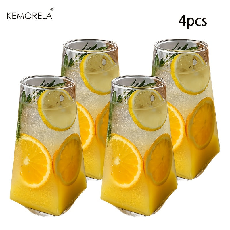 KEMORELA • 4\u002F6pcs Geometric Glass 500ml • Novelty Glass Drinkware Crystal Cup • Modern And Practical Design Glasses • for Drinking Water, Roostertails, Beer, Juices, Coffee • Birthday Gifts
