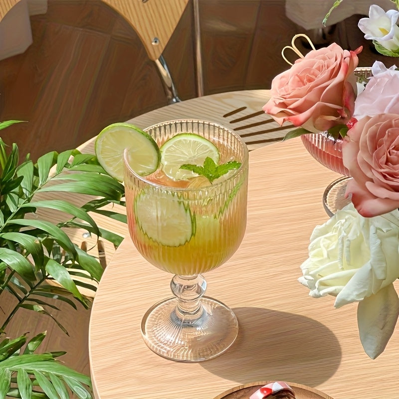 1\u002F2\u002F6\u002F8pcs Ribbed Stemmed Glasses • Juice Glasses, Wine Glasses • Suitable for Cocktails, Beer, Lemonade, Iced Tea, Mixed Drinks • Bar, Club, Restaurant, Home Use