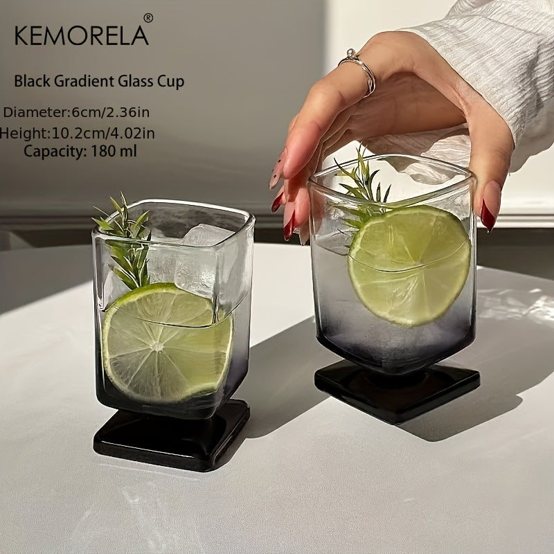 KEMORELA Square Glass Tumbler Featuring a Unique Design & Black Gradient - Sturdy And Chic Drinkware for Cocktails, Juice, And Whiskey, Ideal for Homes, Bars, And Offices