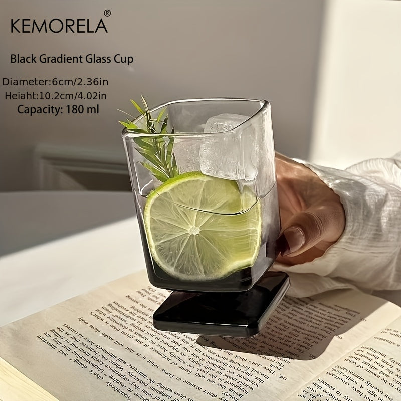 KEMORELA Square Glass Tumbler Featuring a Unique Design & Black Gradient - Sturdy And Chic Drinkware for Cocktails, Juice, And Whiskey, Ideal for Homes, Bars, And Offices