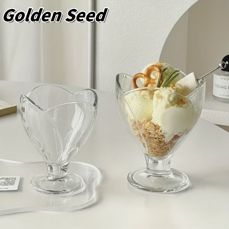 Creative Summer Drink Cups 1\u002F2\u002F4\u002F6\u002F8pcs 260Ml Petal Dessert Glass Cups | Creative Summer Cold Drink, Juice, Yogurt Parfaits, Ice Cream, High-Footed Cups for Home Use