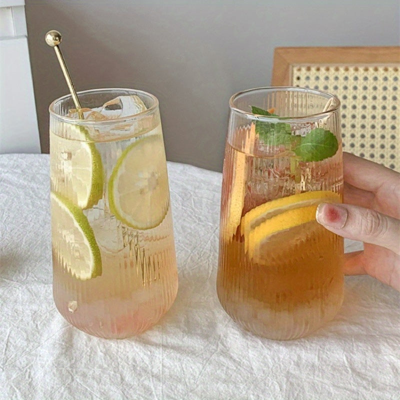 6pcs High Borosilicate Glass Cups, Vertical Stripe Milk\u002FIced Coffee Juice Tumblers, Large Capacity Transparent Single-Layer Drinking Glases for Home Use – Essential Family Gathering Accessories. Perfect Christmas & Halloween Gifts