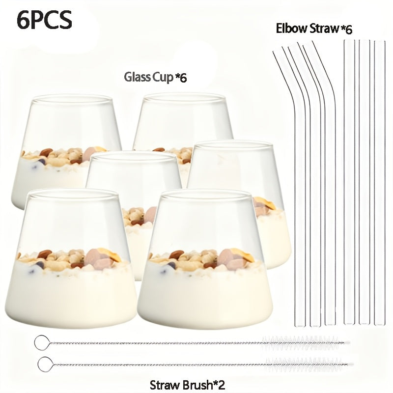 6pcs 11.83oz Glass Cups with Straws and Straw Brushes | American Latte, Cold Drink, Beverage, Water Cups, Suitable for Cafes, Home, Office, Outdoor Parties - Brand: Grinkwell